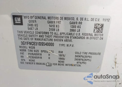 2013 Cadillac Srx Luxury Collection from USA, damaged, VIN 3GYFNCE31DS540000